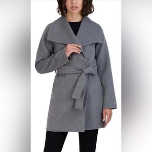 TAHARI Women's Wool Wrap Coat with Tie Belt